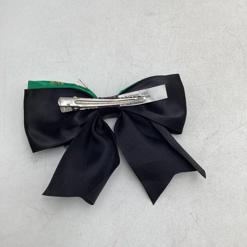 Harry Potter Slytherin House Hair Bow Green Velvet Satin Snake Crest Clip 5in